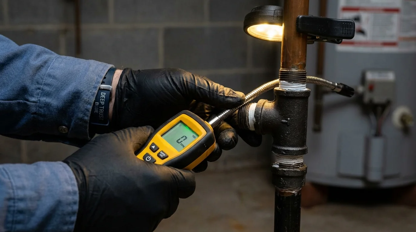 Gas leak detection with electronic sniffer by Johns Plumbing LLC in Girardville