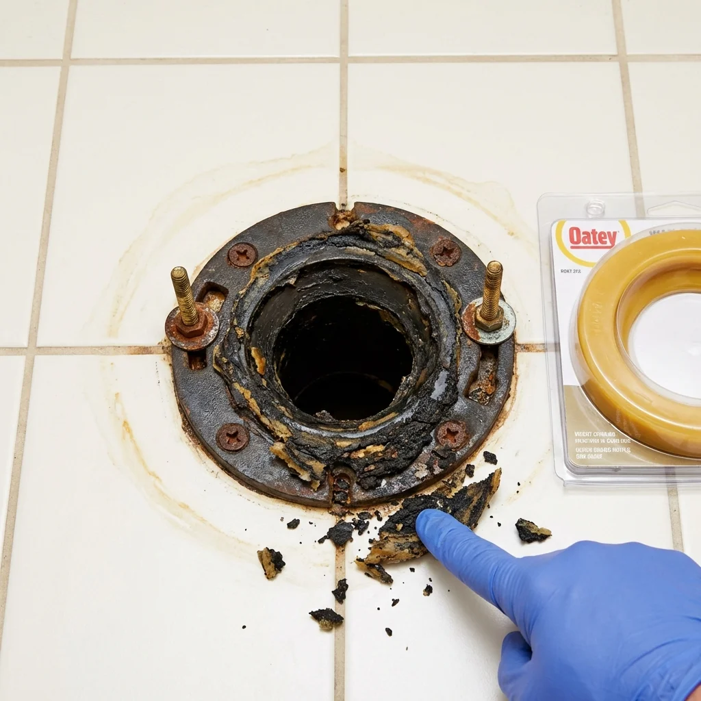 Failed wax ring showing water seepage at the base of a toilet in a Girardville, PA home