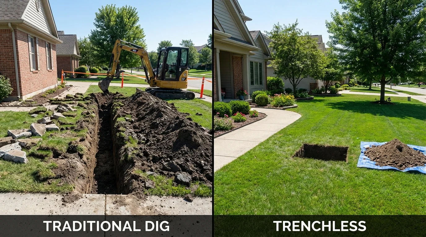 Trenchless sewer repair with minimal yard damage versus traditional excavation in Girardville, PA